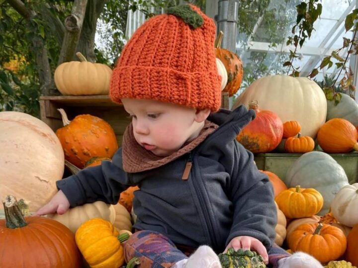 My favourite spot of colour: Joe in the midst of pumpkins!